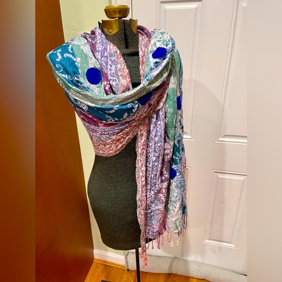 Kashmiri pashminamulticolored paisley with fringe and beaded embellishment